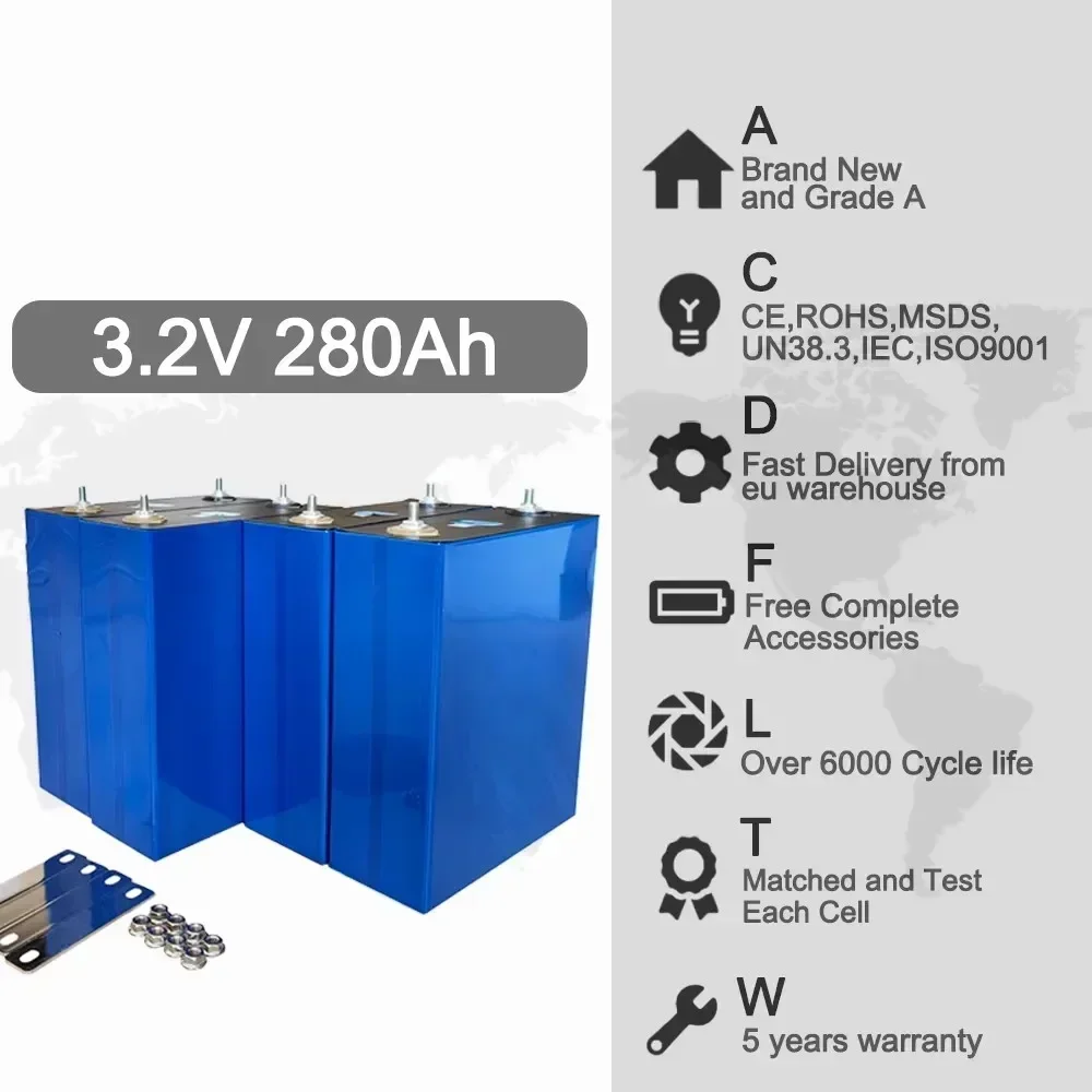 Grade A Battery EVE 280AH 306AH 314AH 12V 24V 48V Battery Lifepo4 Rechargable Batteries Prismatic Cells For Solar Storage