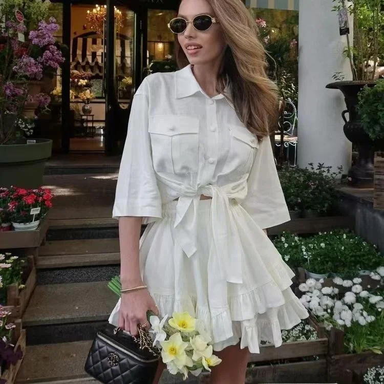 

Невбычный комплект извращенной юбки с отложным воротником, расклешенный воротник, женская одежда из двух предметов, весна 2021, застежка на пуговицы