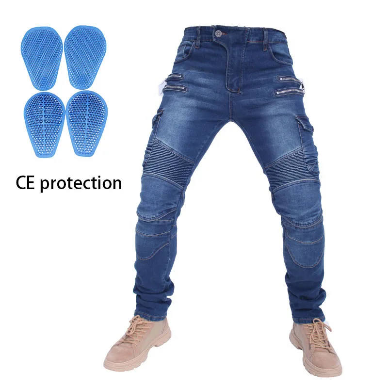 

Double Zipper Metal Style Motocross Moto Trousers Men Outdoor Riding Jeans With Protective Gear Motorcycle Pants Three colors