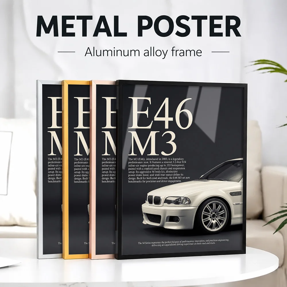 Close Up Sleek White Germany M3 E46 Car Metal Poster With Aluminum Alloy Frame Customized Photo Modern Style Wall Art For Study