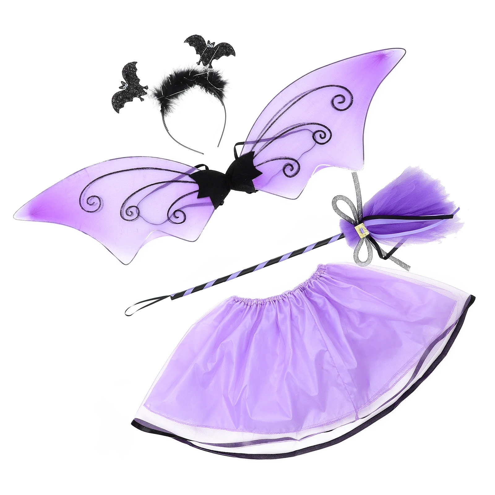 

Gauze Skirt Suit Halloween Costumes Kids Girl Dress Set Purple Wand Wings Headband 90-140CM Children Party cosplay