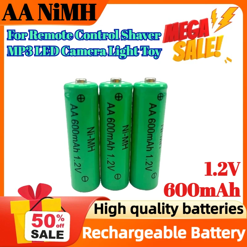 

1.2V 600mAh AA NiMH Rechargeable Battery for Remote Control Shaver MP3 LED Camera Light Toy Replacement Lithium Battery