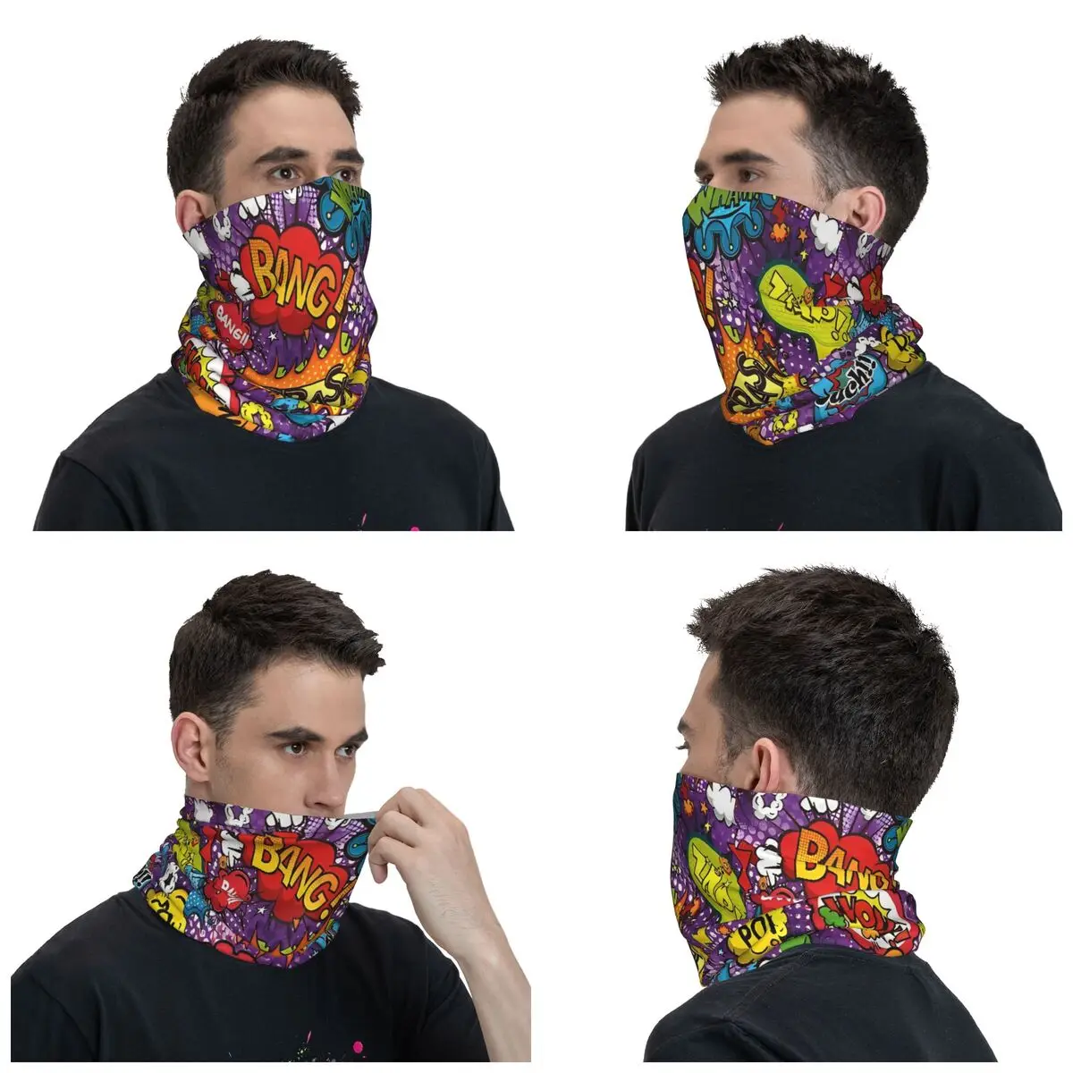 Graffiti Comic Colorful Books Bandana Neck Cover Printed Mask Scarf Warm Face Mask Cycling for Men Women Adult Breathable