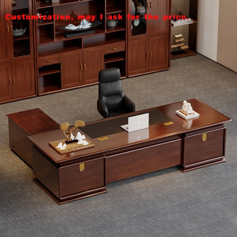 

custom.'s Office Desk, High-end, CEO's Office,'s Office, New Style Solid Wood Leather Large Desk