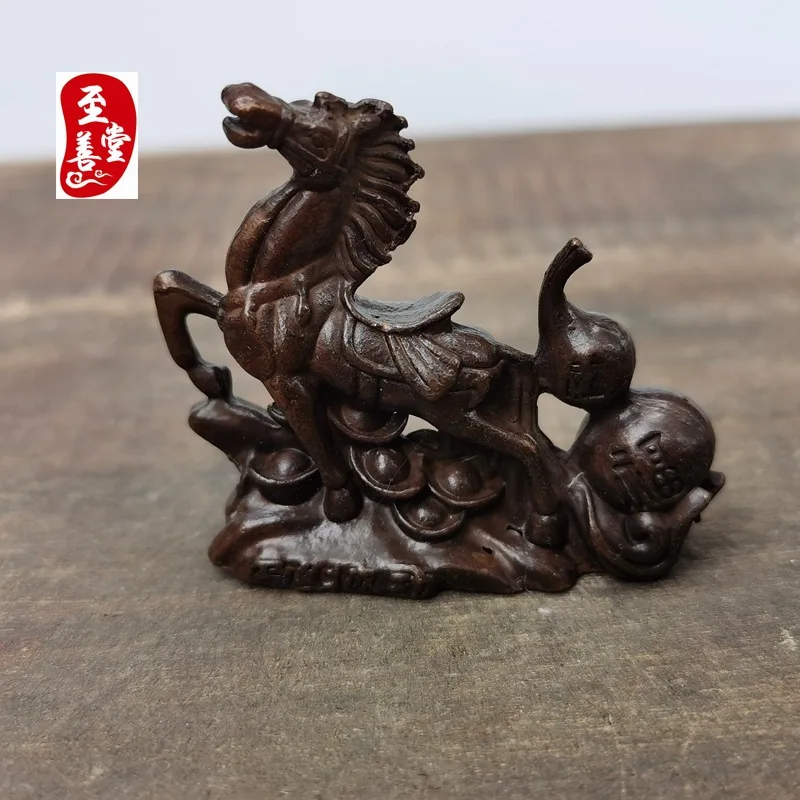 Antique Collection: Old Patina Alloy Copper Decorative Ornament for Living Room - Gourd and Horse for Success5x1x4CM