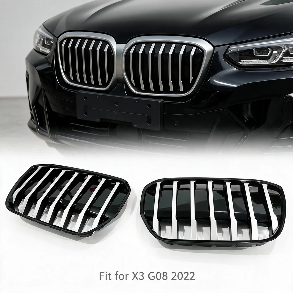 Compatible with BMW iX3 2021-2026 Two-Piece Adhesive Single Line Racing Grille Front Bumper ABS Car Styling Exterior Accessories