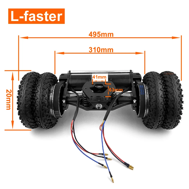 Camion con ruote fuoristrada L-fast 8 con staffa rinforzata e motore Brushless N63 per Skateboard elettrico da montagna