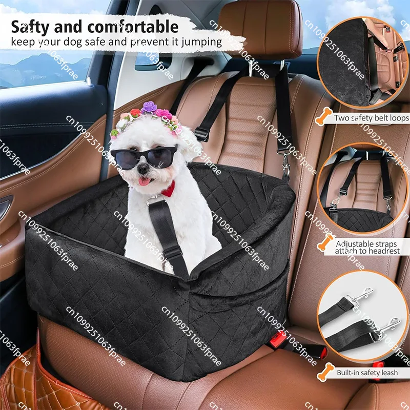 

2 IN 1 Dog Seat with Extender Space Pocket Hard Bottom Belt Tether-Reinforced Walls-Portable Waterproof Dog Car Seat Booster