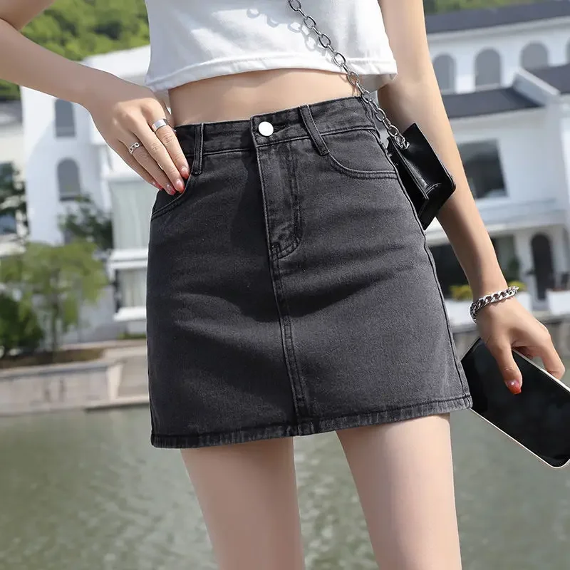 Mini with Pocket High Waist Female Jeans Skirts Women's Denim Skirt Short Zipper Tight Black Wrap A Line Aesthetic Y2k Vintage V