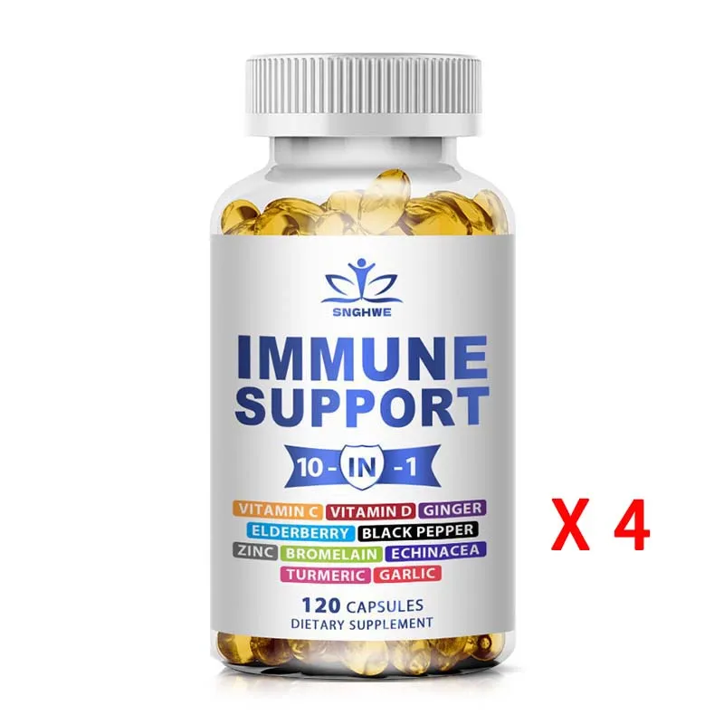 120 Organic Immune Supplements Containing Elderberry, Vitamin C And Zinc 50mg, Vitamin D,Curcumin And Ginger, Echinacea