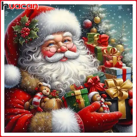 Huacan Santa Claus Gift 5D Diamond Painting DIY Diamond Mosaic Christmas Snow Set Rhinestone Pictures