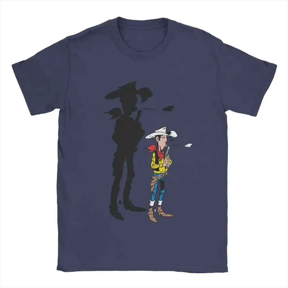 Novelty Funny Lucky Luke T-Shirts for Men Crew Neck Cotton T Shirt Cartoon Men\'s and Women\'s Short Sleeve Tees Casual Clothes