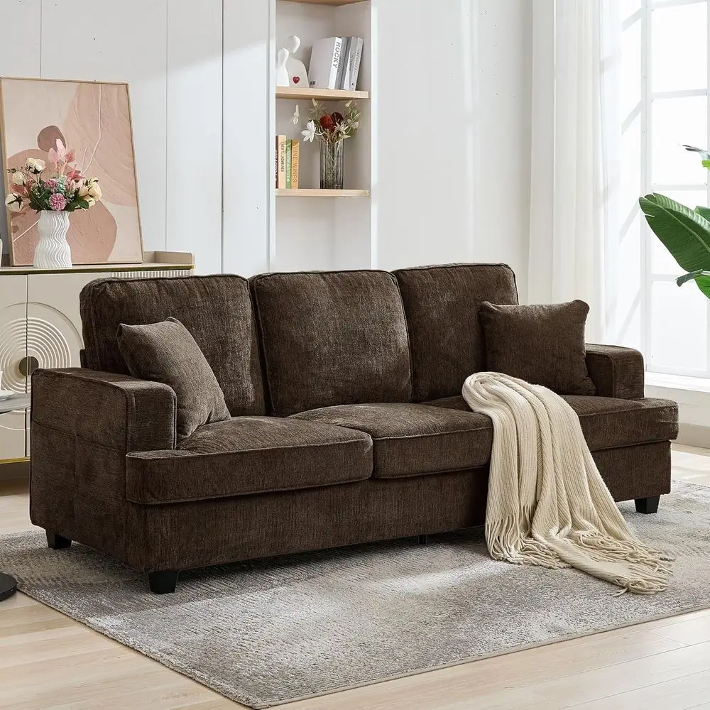 

89 Deep Seated 3-Person Sofa in Brown Chenille Upholstery for Comfortable Living Spaces