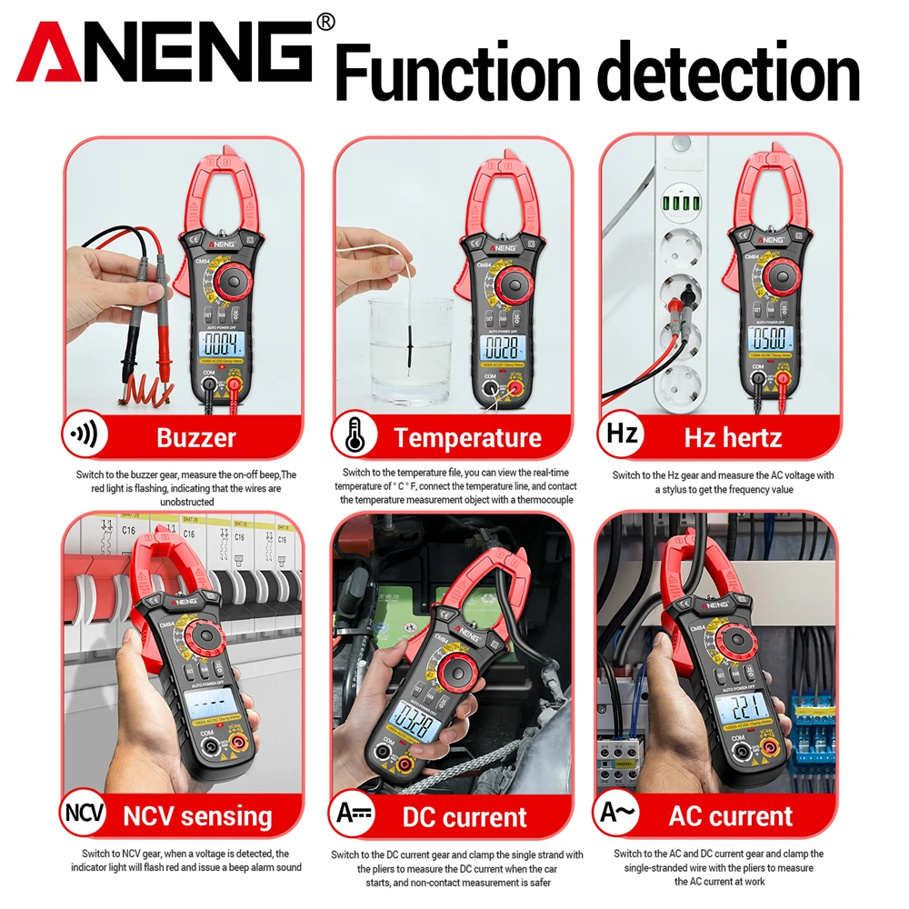 ANENG CM84 Clamp Meter 4000 Count DC/AC Current Voltage Multimeter Contactless High Precision NCV Sensing Hertz Ohm Test Tools