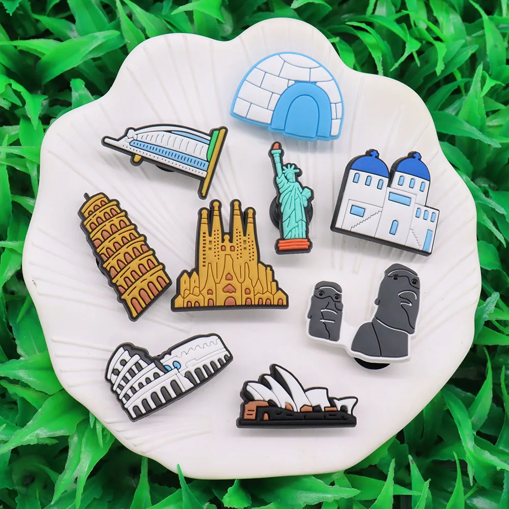 Wholesale 50Pcs World Historic Sites Tower PVC Adulr Shoes Charm Decoration Buckle Accessories DIY Backpack