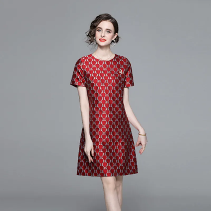 

New Fashion Socialite Luxury Small Fragrance Heavy Industry Jacquard Dress Women's Short-Sleeved O-Neck Stylish Elegant Dresses