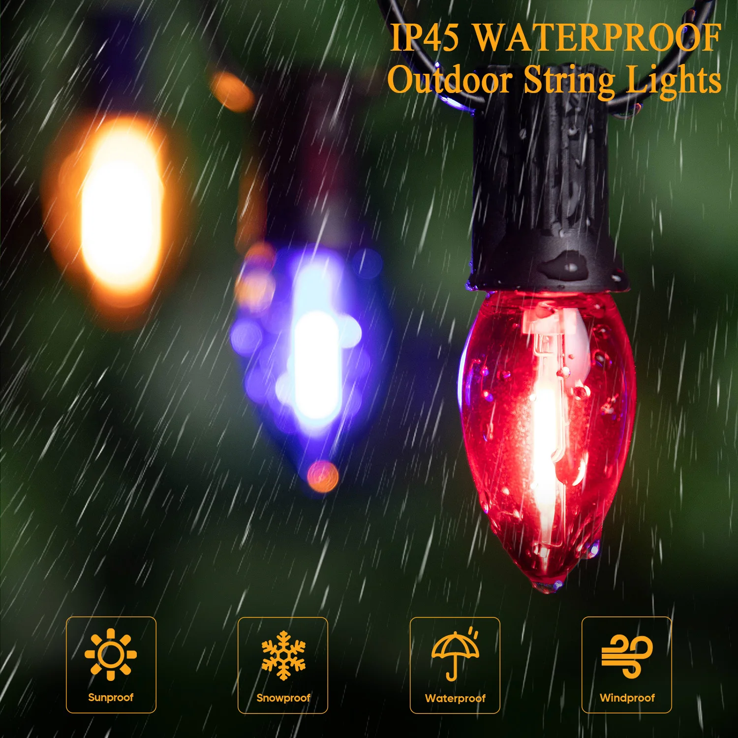 Colorful String Lights C7 Candle Plastic Bulbs 1w E12 Base RGB EU US Plug Birthday Party Garden Shatterproof Decorative Garlands