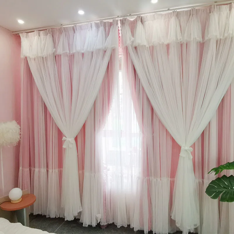 Korean Princess Customized Internet Celebrity Dream Curtain Bedroom Living Room Bay Window Three Layers of Fabric in One