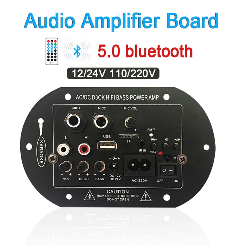 

Audio Amplifier Board 120W Bluetooth Subwoofer Dual Microphone AMP Module DC 12V 24V AC 110V 220V Speaker for Karaoke Outdoor