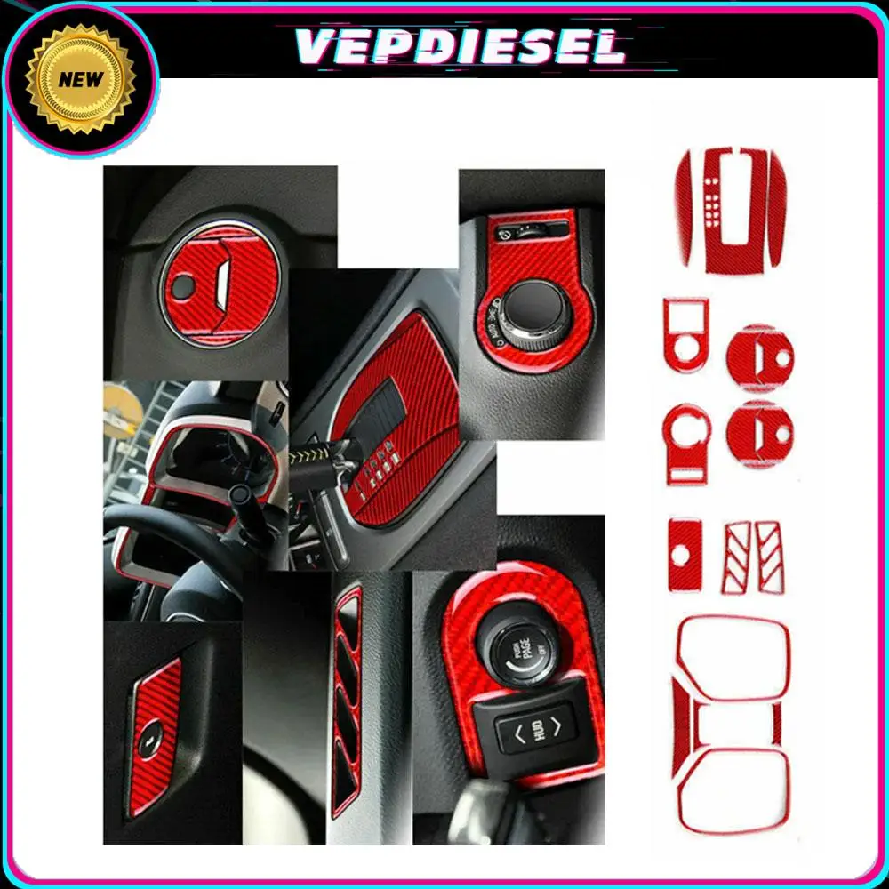 21Pcs Red Carbon Fiber Full Interior Kit Cover Trim For Chevrolet Camaro 2010-2015 Full Interior Kit Set Cover