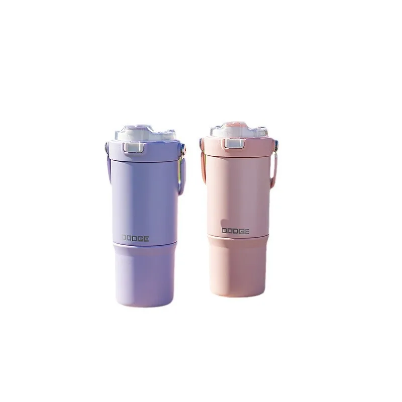 Dodge Thermos Cup 660/770/900ML Large Capacity Sports Outdoor Fitness Car Thermos Cup Handle Portable Colorful Coffee Straw Cup