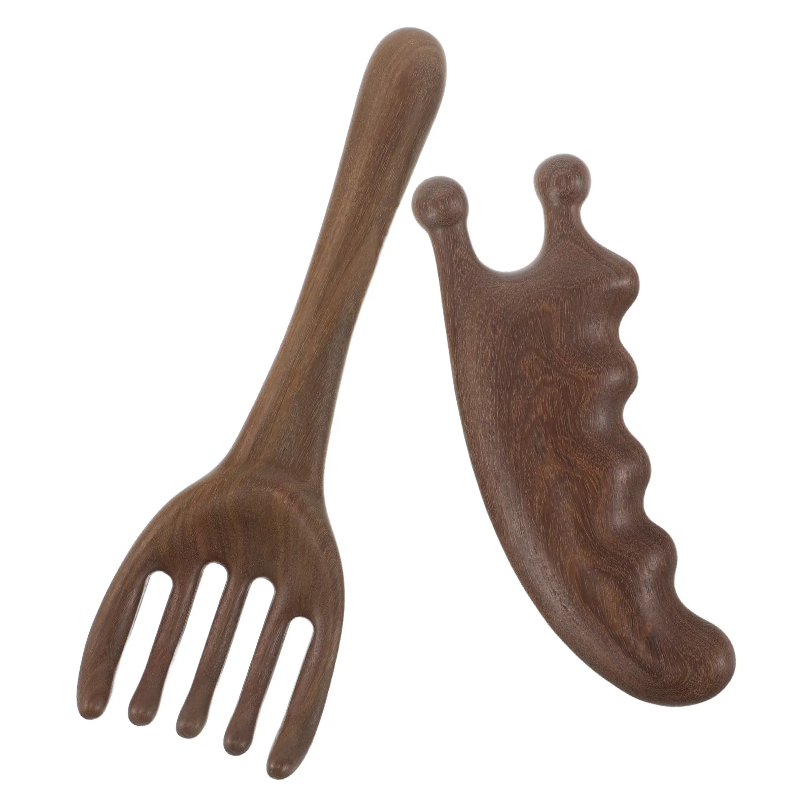 2Pcs Natural Sandalwood Scalp Massage Comb with Handle Bean-Shaped Guasha Scraper for Hair Care Circulation Sleep Improvement