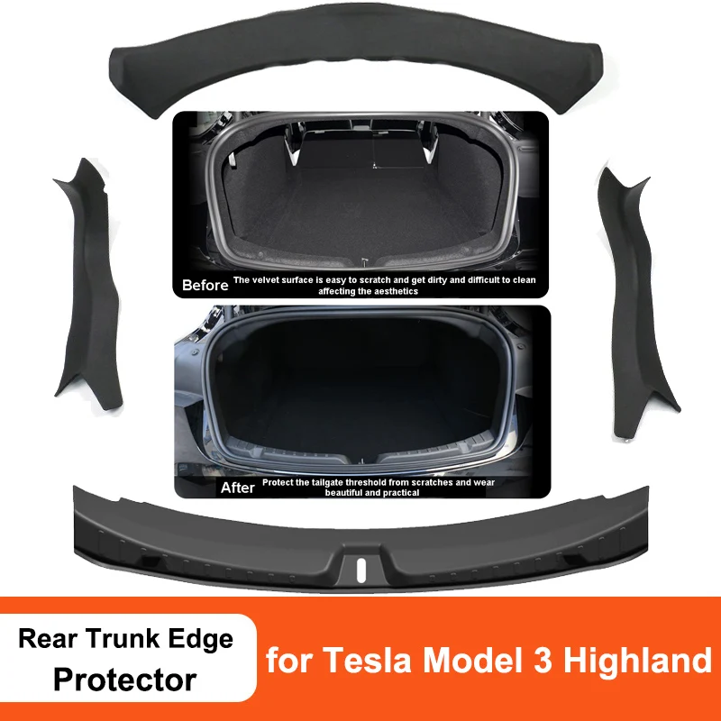 

for Tesla New Model 3 Highland 2024 Rear Trunk Door Sill Protector Cover Anti-scratch Guard Board M3H TPE Protection Accessories