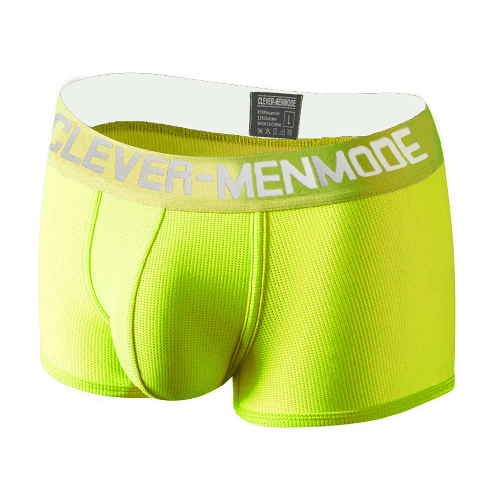 Men Comfort Breathable Shorts Fluorescent Meshs Trunks Sexy Underwear Scrotum Bulge Panties Male U Convex Pouch