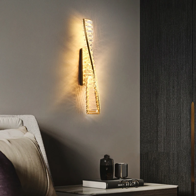 

Luxury Water Wave Crystal Wall lamp Modern Bedroom Bed Wall light Living room Background Aisle Corridor Stair Sconce