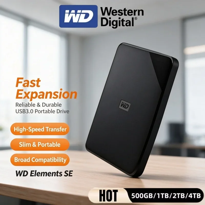 WD Elements Series External Hard Drive 1TB 2TB 4TB 2.5" USB3.0 Portable Mobile HDD Fast Data Backup Disk For PC Notebook