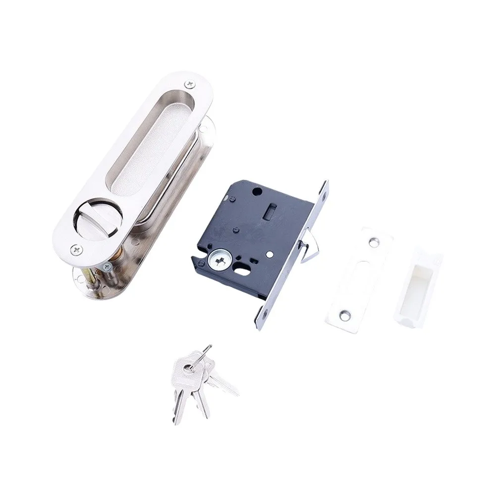 Sliding Door Lock with Key for Wooden Sliding Doors Constructed from Brushed Aluminum Alloy for Durability and Stability