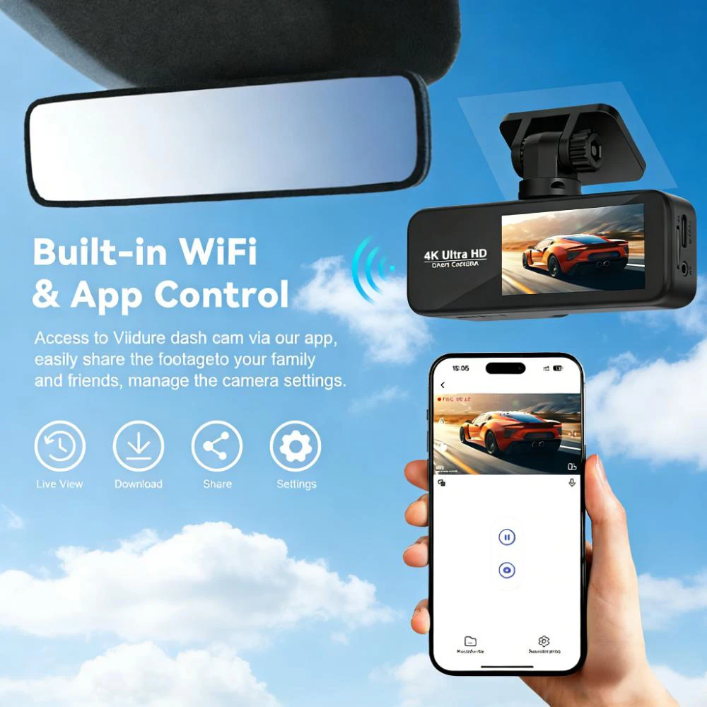 ACCEO 4K Ultra HD كاميرا سيارة ذكية واي فاي للرؤية الليلية 1080P كاميرا الرؤية الخلفية طقم سلك الصلب دعم وضع وقوف السيارات على مدار 24 ساعة