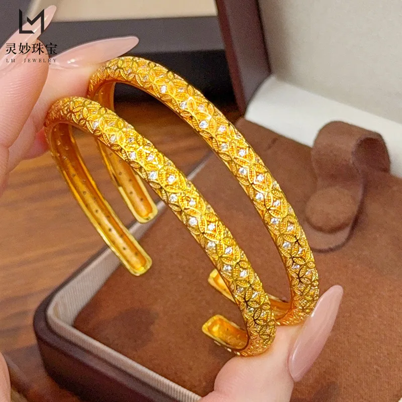 

Роскошные ювелирные изделия из настоящего золота 9999 24 карата с бриллиантовыми монетами, открывающийся браслет, медный браслет для монет, изысканный легкий роскошный женский подарок