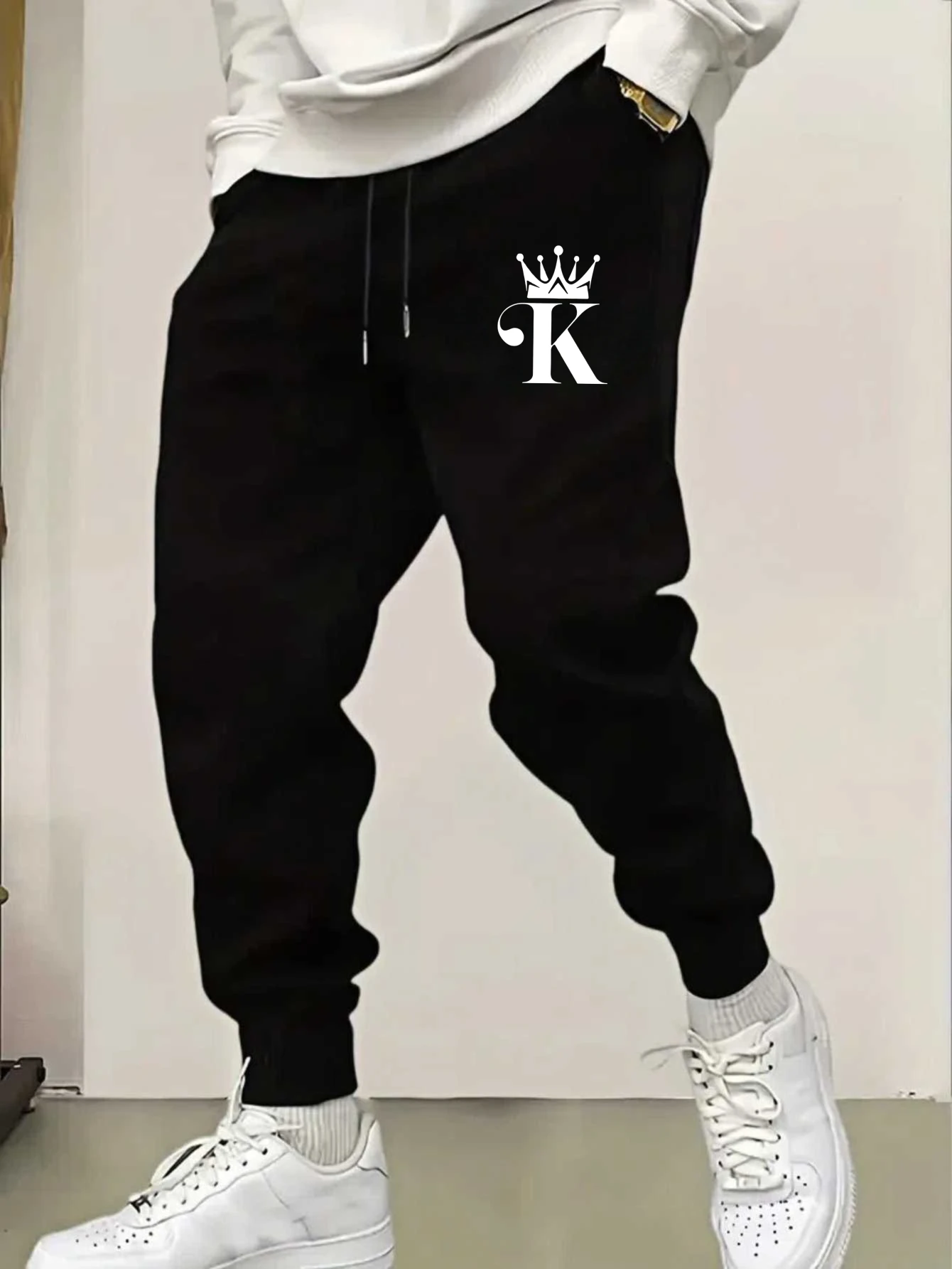 Noble‑aesthetic Crown Letter K Monogram Print Stylish Tapered Sweatpants Men Hip Hop Sports Jogger Trousers
