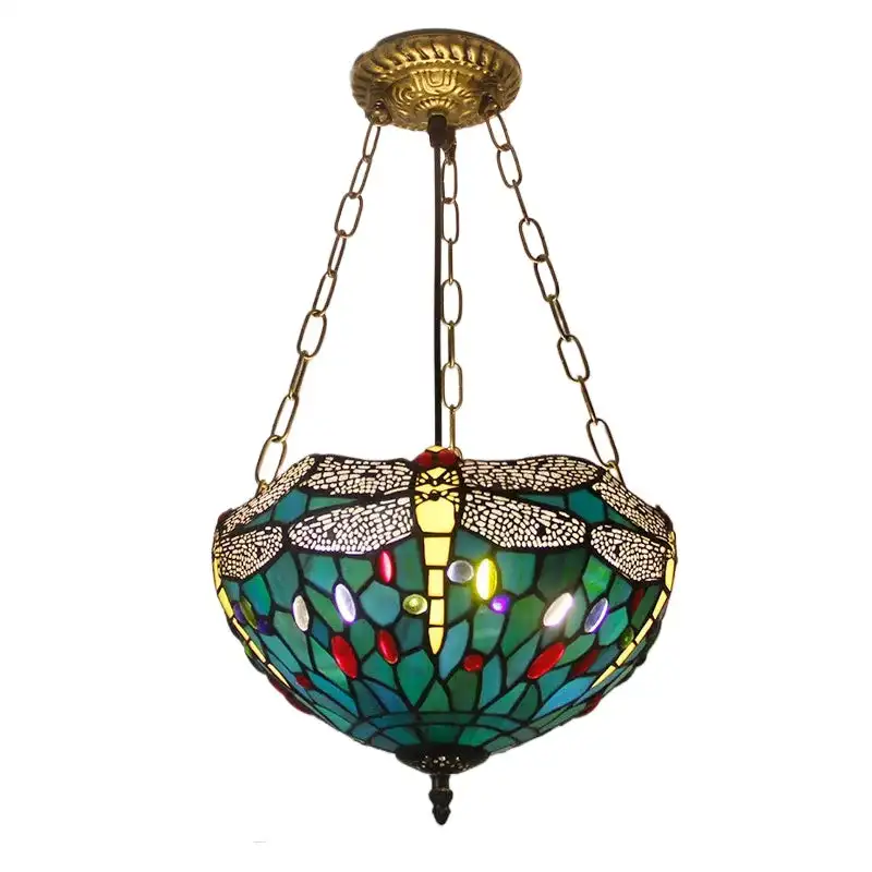 

12inch 30cm Tiffany Stained Glass Green Dragonfly Anti-chandelier Aisle Corridor Entrance Balcony Victorian Pendant Light