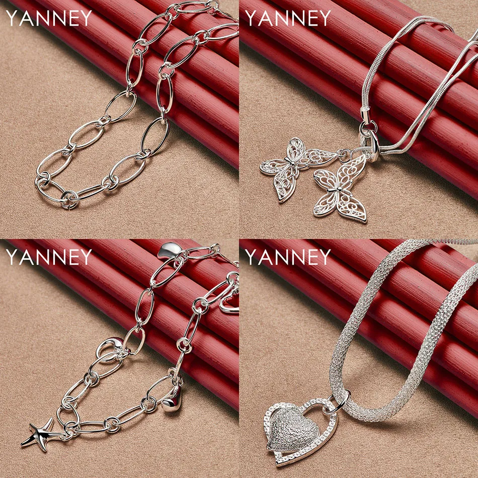

Fashion 925 sterling silver exquisite butterfly heart-shaped necklace women's elegant gift jewelry accessories wedding