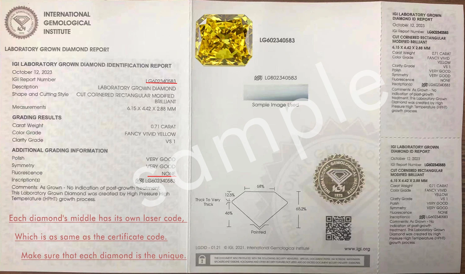 LAVANCA Yellow Radiant Cut Loose Lab Diamond Fancy Vivid Color 0.7-2.0ct Lab Grown Diamond HPHT CVD Lab Gemstone IGI Certificate