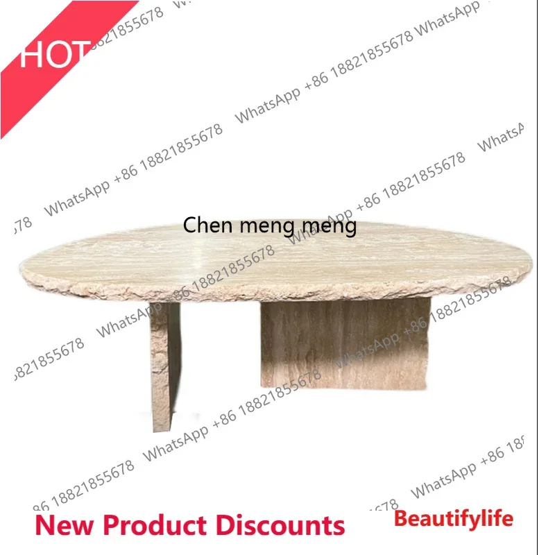 P32 Natural travertine coffee table, simple modern simple light luxury living room marble