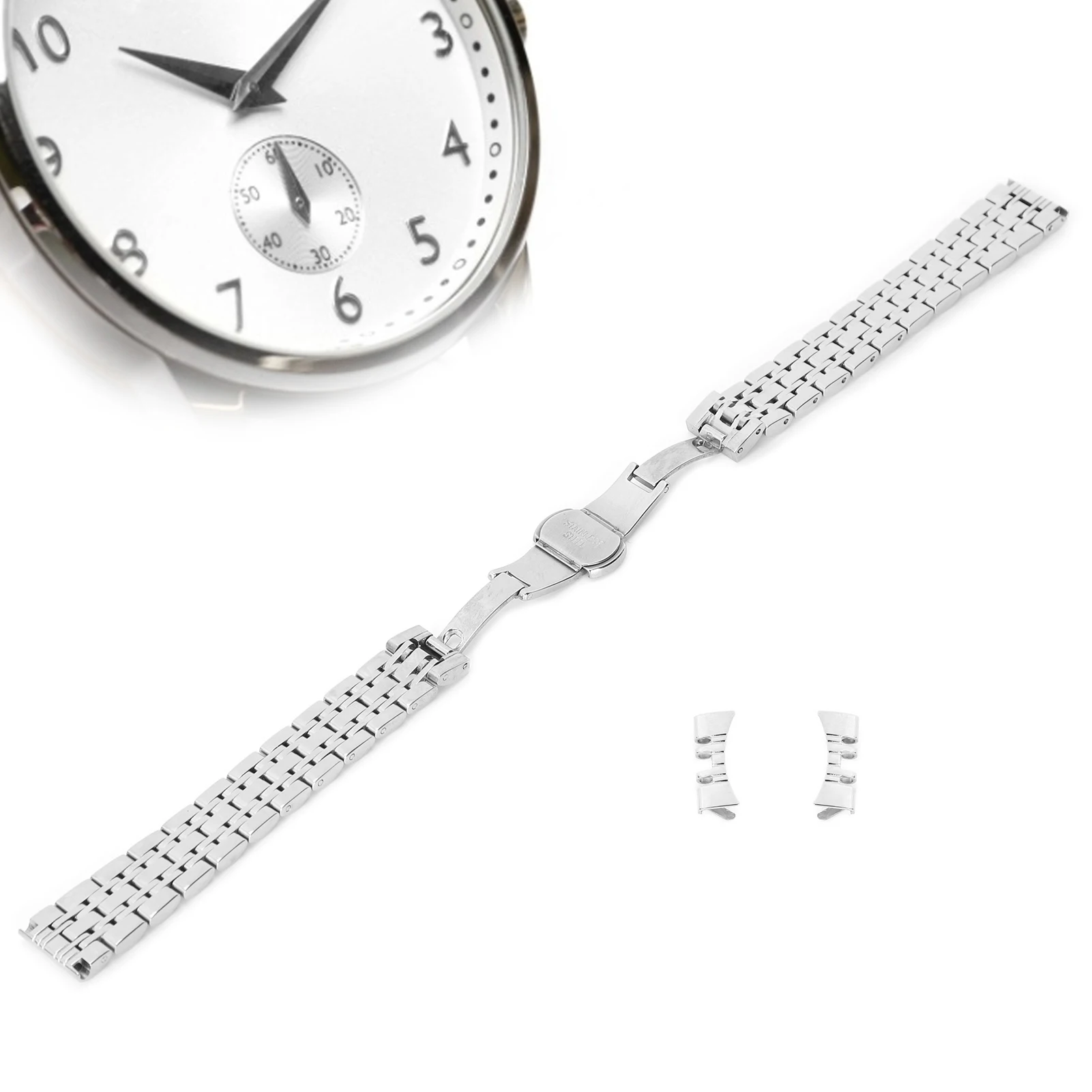 14mm Watch Band Stainless Steel Watch Strap Replacement Watch Band Strap AccessorySilver