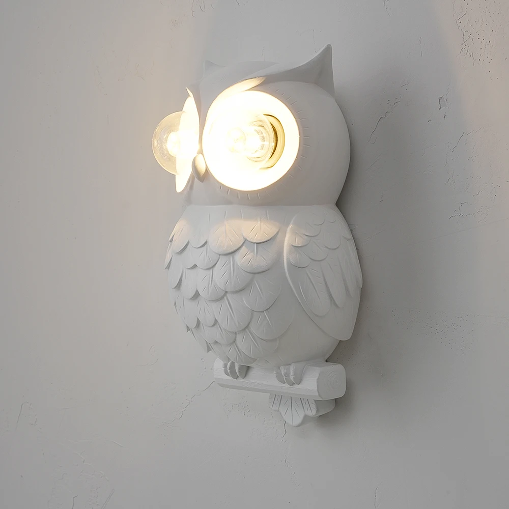 

Постмодернистские настенные светильники сова из смолы, скандинавский настенный светильник для гостиной, спальни, домашнего художественного декора E27, прикроватные светильники для ванной комнаты