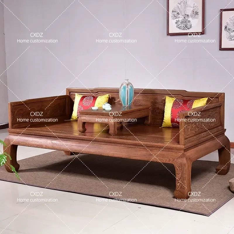New Chinese Style Living Room Chair and Sofa Set Solid Wood Arhat Bed Two Piece Furniture for Home Decor Beauty Resting Bench