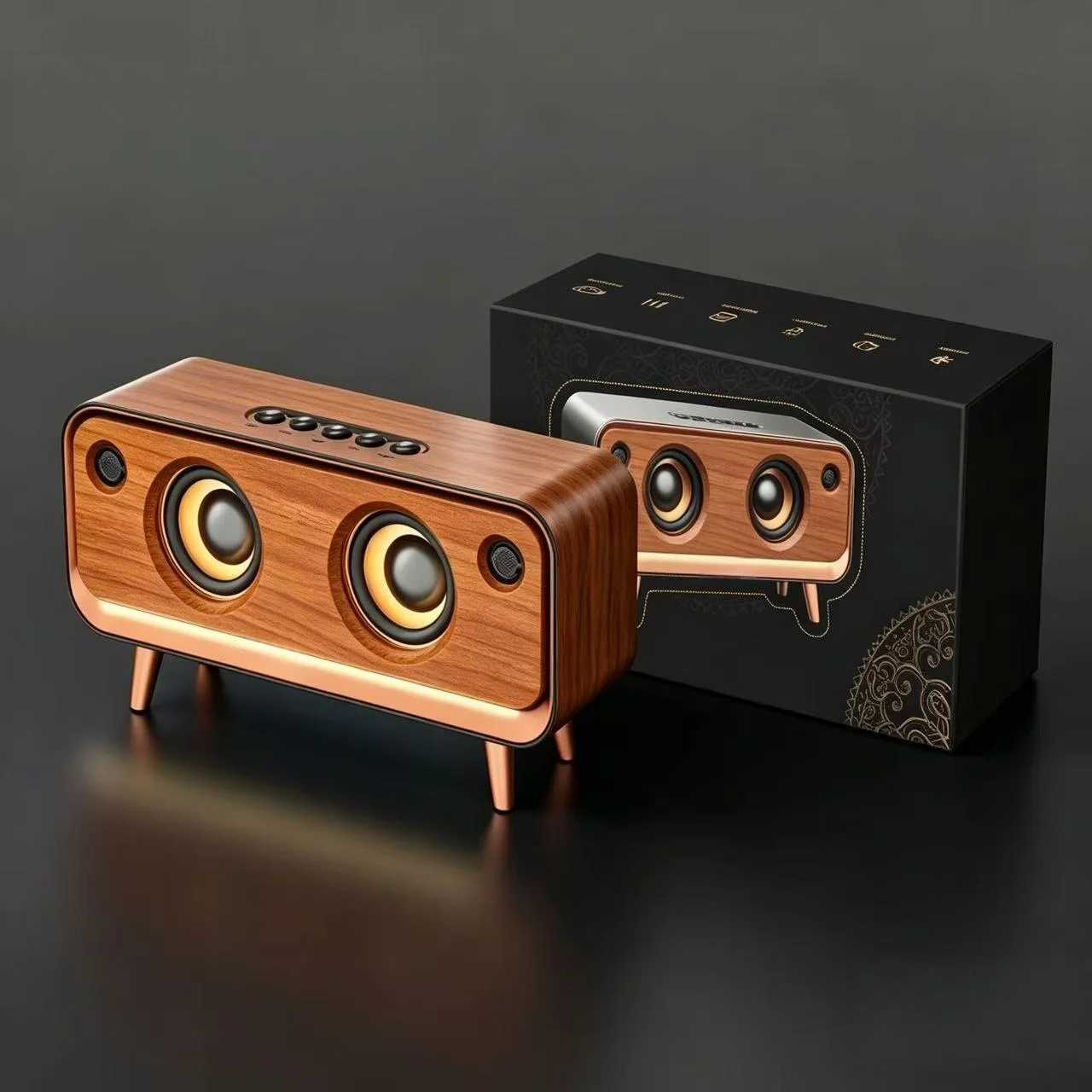 

New B171 Convenient Desktop Ornament Retro Wooden Bluetooth Speaker Dual Speaker Subwoofer Wireless Speaker Supports EQ/TF Card