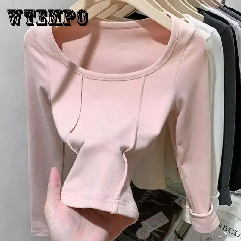 

WTEMPO Women's Long Sleeve Crewneck Bottoming Shirts Slim Fall Winter Crop Tshirts Soft T-shirts Ladies Solid Color Pullovers