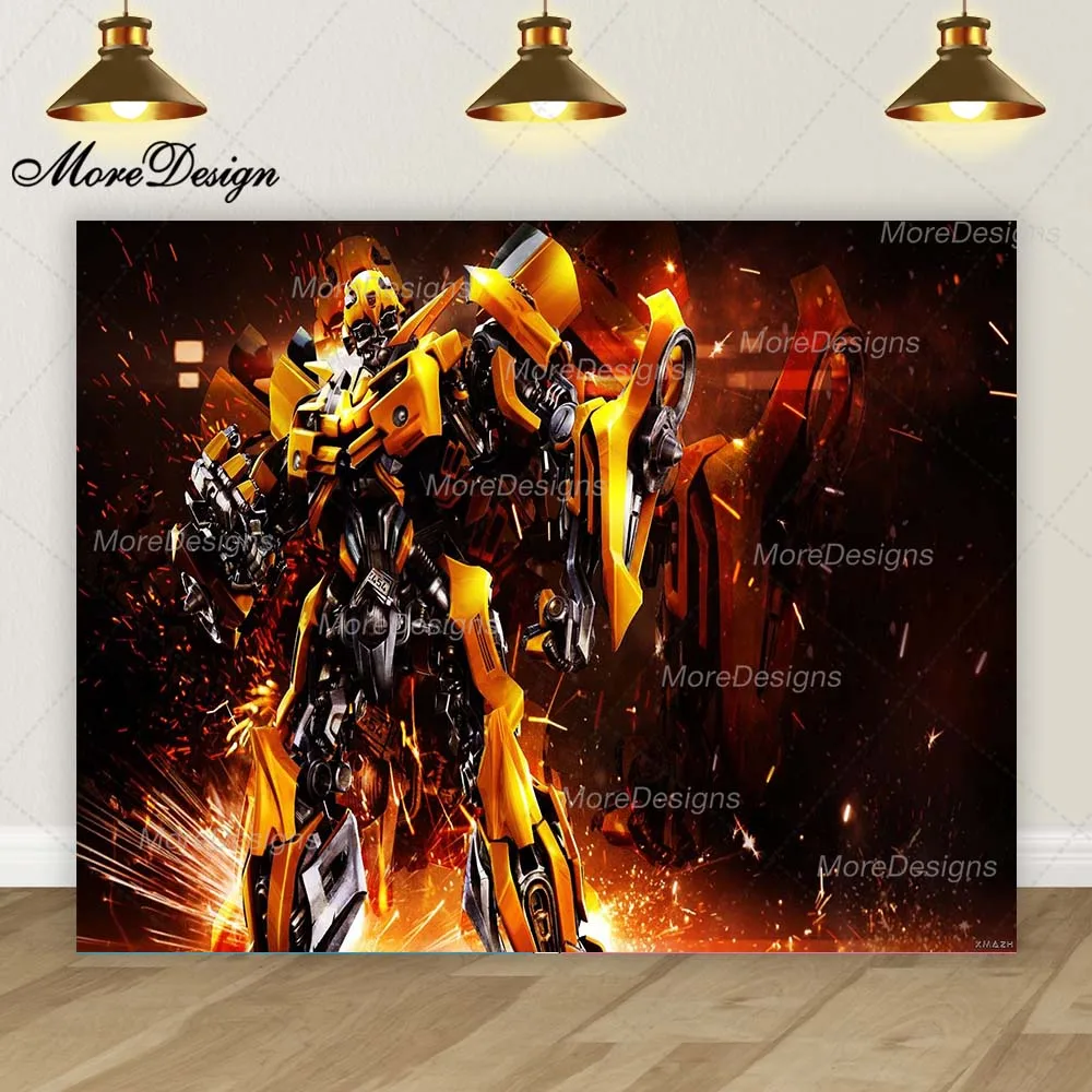 Transformatoren Cartoon Foto Achtergrond Jongens Verjaardagsfeestje Optimus Prime Autobots Vinyl Polyester Stof Achtergrond Banner