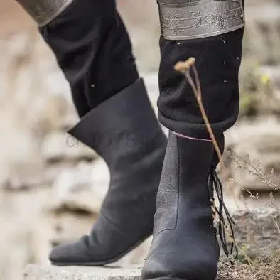 ชายยุคกลาง Retro Pu รองเท้าหนัง Renaissance Knight Hunter คอสเพลย์ Lacing คอสเพลย์ฮาโลวีน Carnival รองเท้า