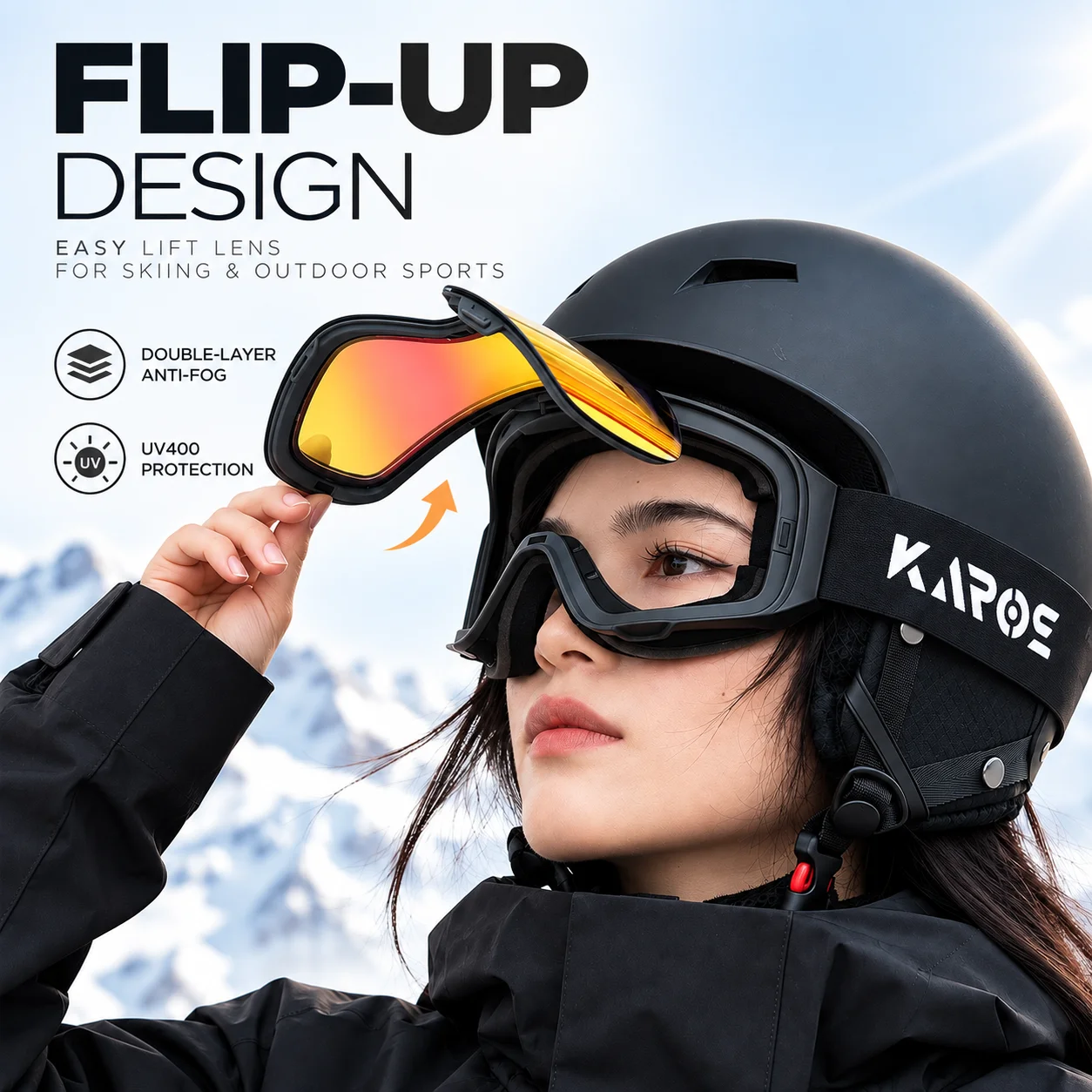 Magnetic Flip Cover Double Layer Anti-Fog Ski Goggles Snowboard Glasses Snowmobile Eyewear Outdoor Sports Optical Protection