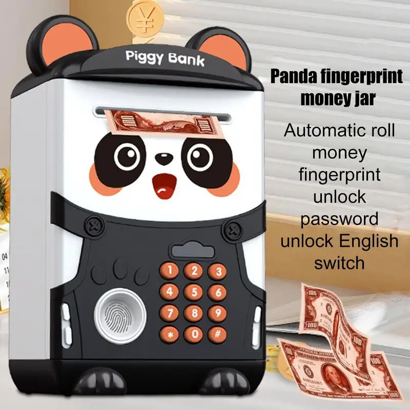 Panda Safe Box Fingerprint Piggy Mini Bank Cash Saving Bank Christmas Gift For Kids ATM Password Panda Money Box Fingerprint