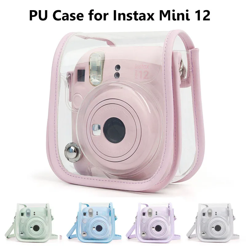 PU Transparent Portable Bag for Instax Mini 12 Clear Storage Shell Cover with PU Shoulder Bag for Instax Camera Accessories