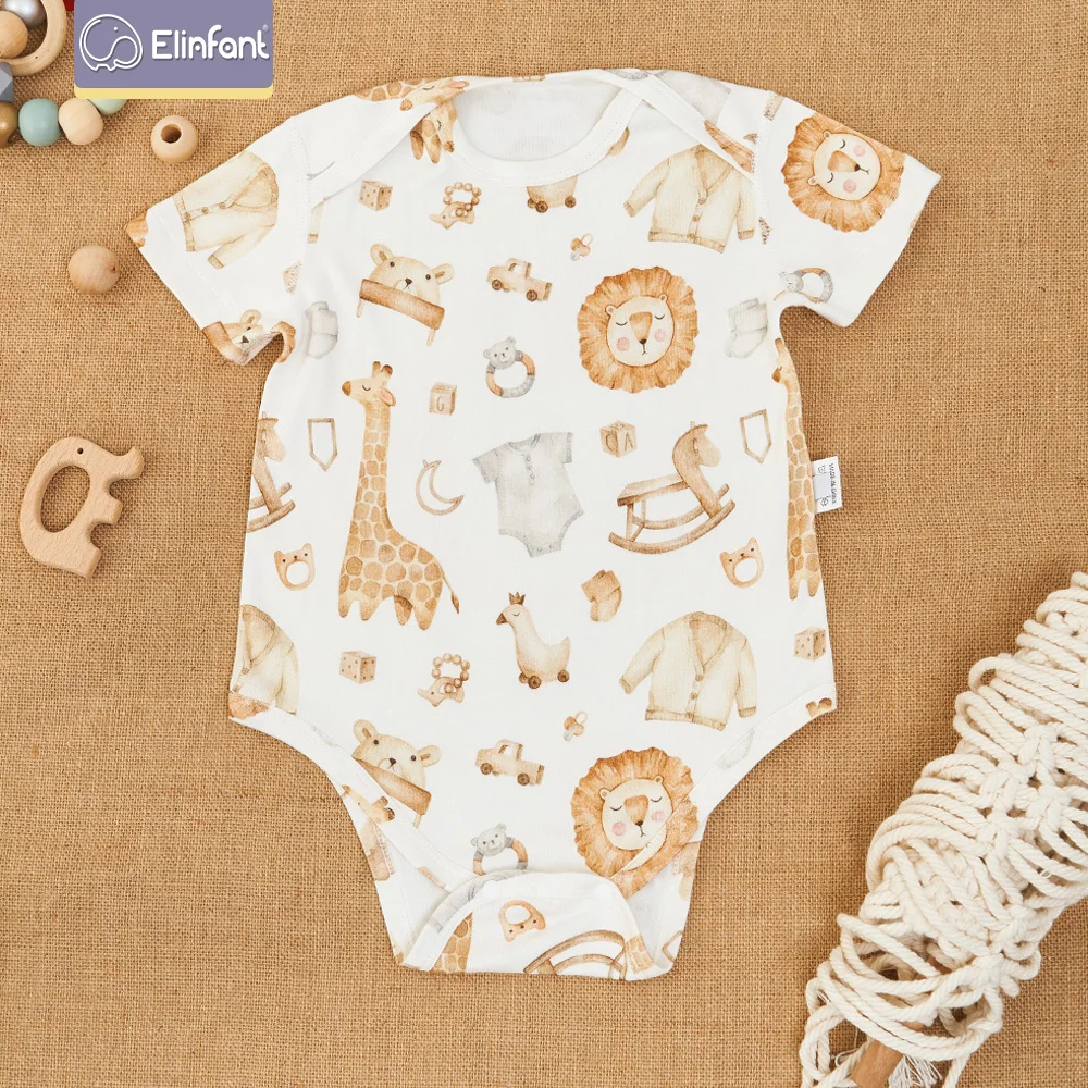 Elinfant Cute Print Bamboo Cotton Baby Romper Digital Print Summer Sleeveless Infant Baby Jumpsuit