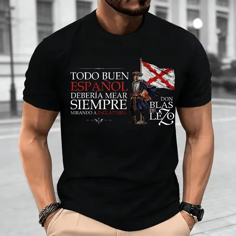 Camiseta con Frase de Blas De Lezo para Hombre, Manga Corta, Casual, de Algodón, Cuello Redondo, Ropa de Verano para Hombre 2026